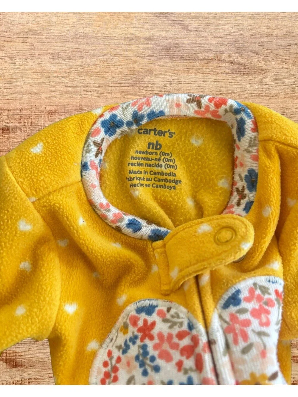 Carter's Yellow Fleece Footie Pajamas Floral Heart Baby Sleeper